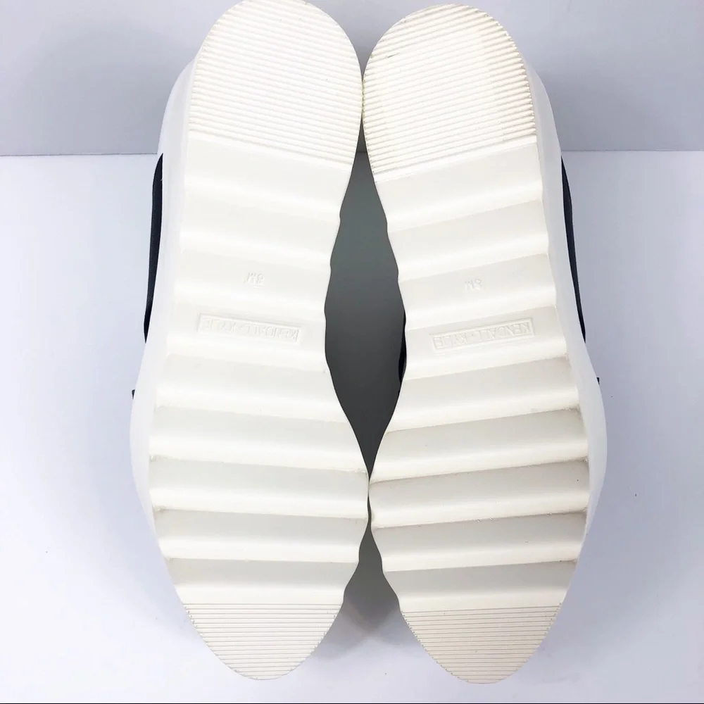 Kendall & Kylie White Black Platform Sneakers with Neon Yellow Lining